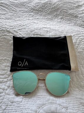 Quay Australia Gold Frame Sunglasses with Green Mirrored Lenses